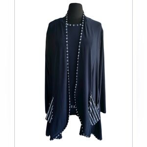 Sympli Painted Lines Jersey Knit Cardigan And Matching Top Womens 14 Navy Blue